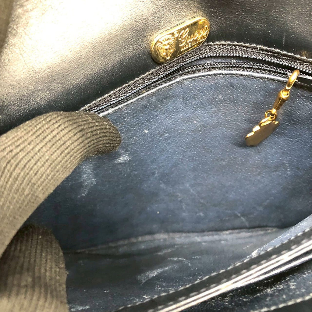 Gucci 001 406 Micro GG Shoulder Bag PVC Leather Navy Pre-owned