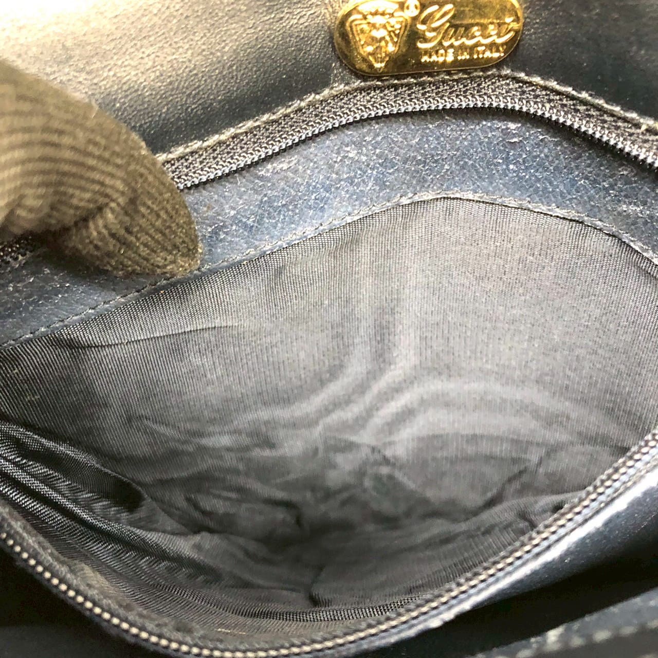 Gucci 001 406 Micro GG Shoulder Bag PVC Leather Navy Pre-owned