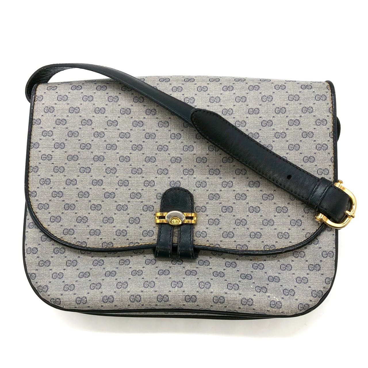 Gucci 001 406 Micro GG Shoulder Bag PVC Leather Navy Pre-owned
