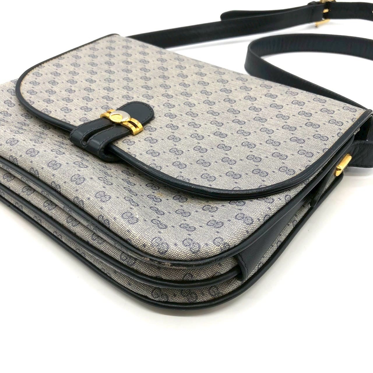 Gucci 001 406 Micro GG Shoulder Bag PVC Leather Navy Pre-owned