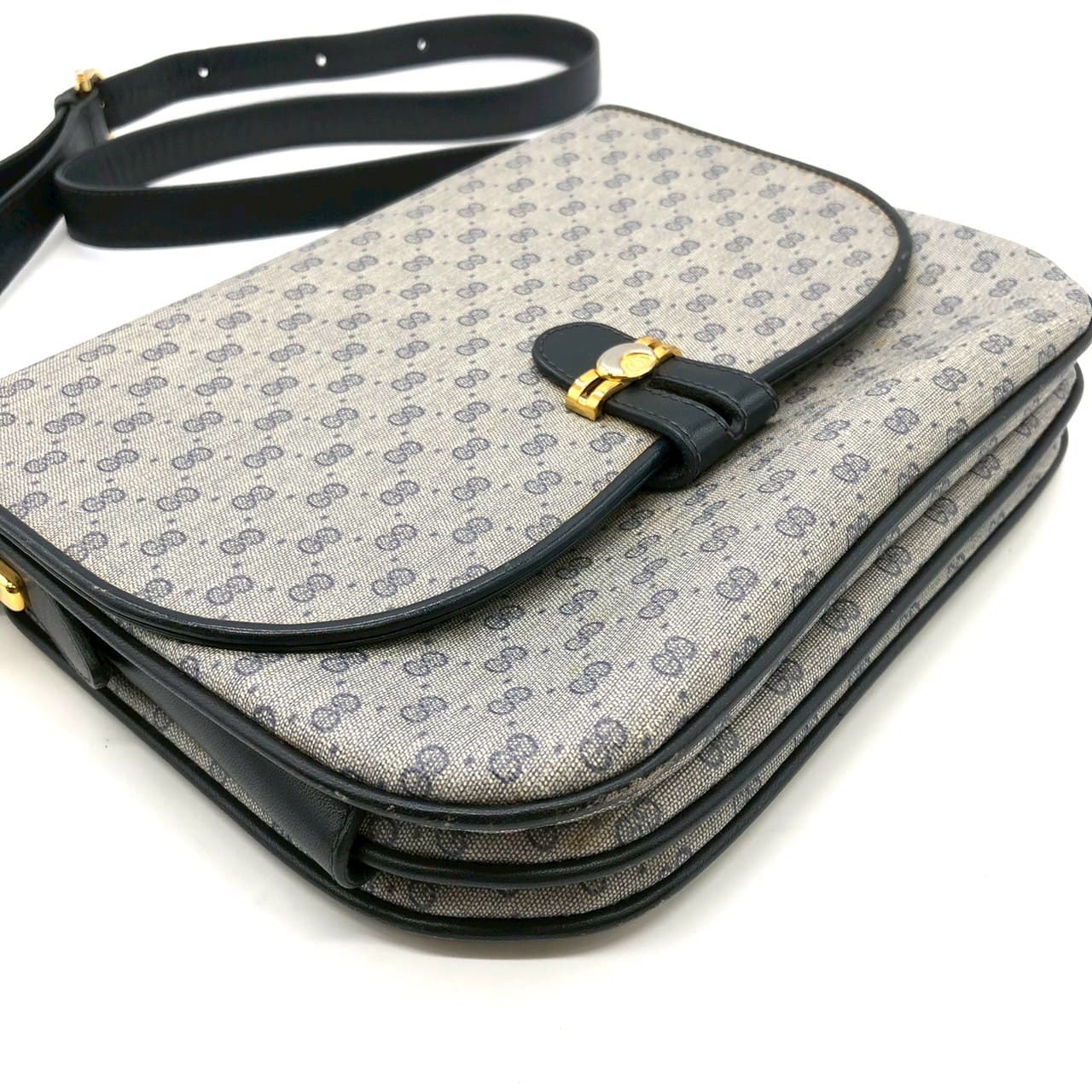 Gucci 001 406 Micro GG Shoulder Bag PVC Leather Navy Pre-owned
