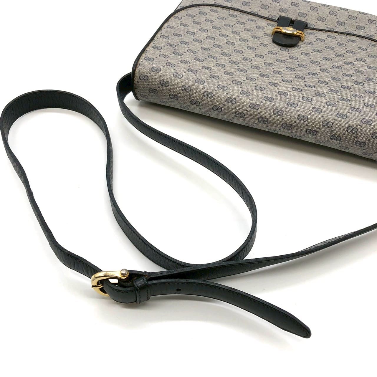 Gucci 001 406 Micro GG Shoulder Bag PVC Leather Navy Pre-owned
