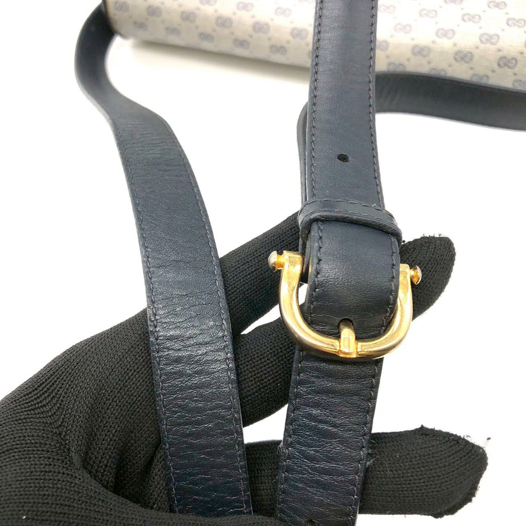 Gucci 001 406 Micro GG Shoulder Bag PVC Leather Navy Pre-owned