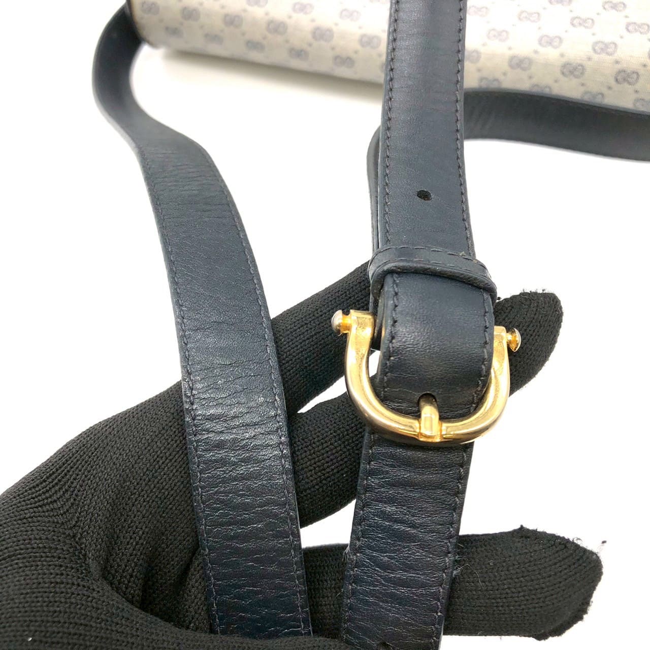 Gucci 001 406 Micro GG Shoulder Bag PVC Leather Navy Pre-owned
