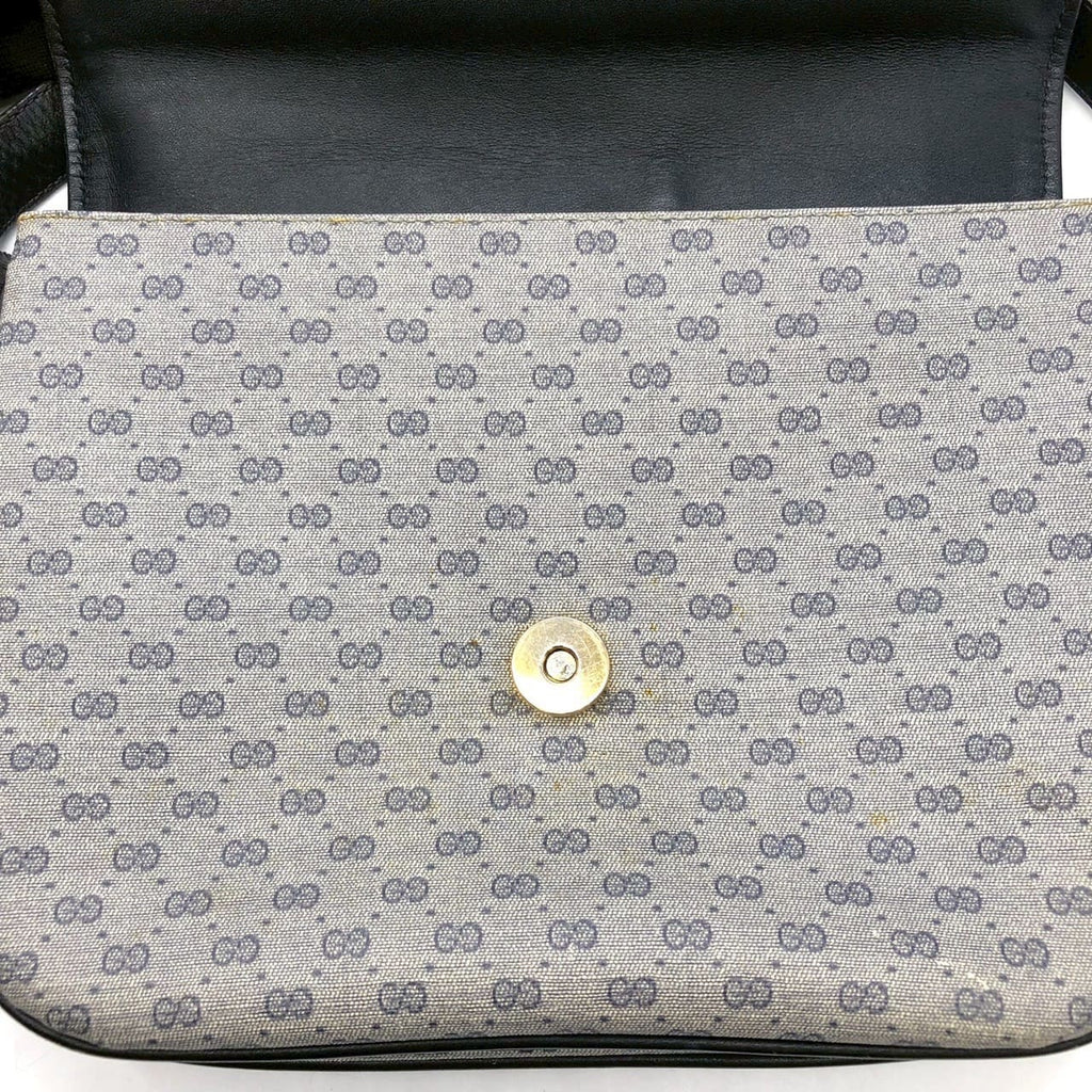 Gucci 001 406 Micro GG Shoulder Bag PVC Leather Navy Pre-owned