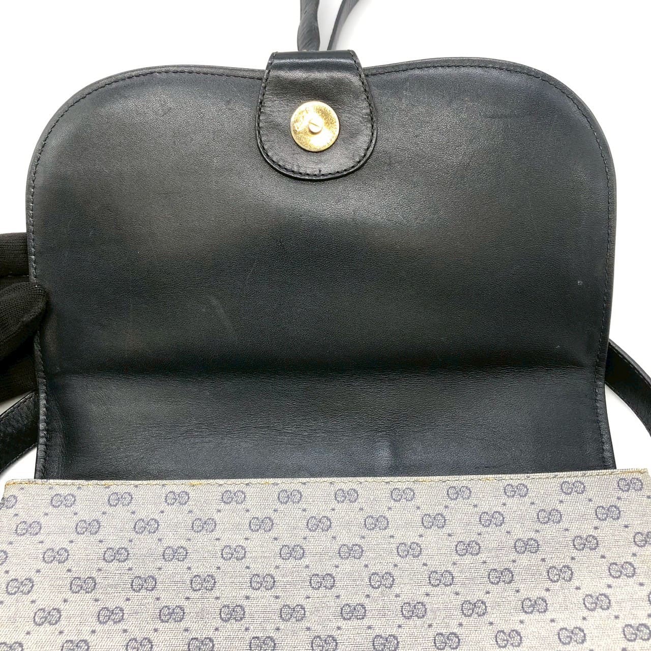Gucci 001 406 Micro GG Shoulder Bag PVC Leather Navy Pre-owned