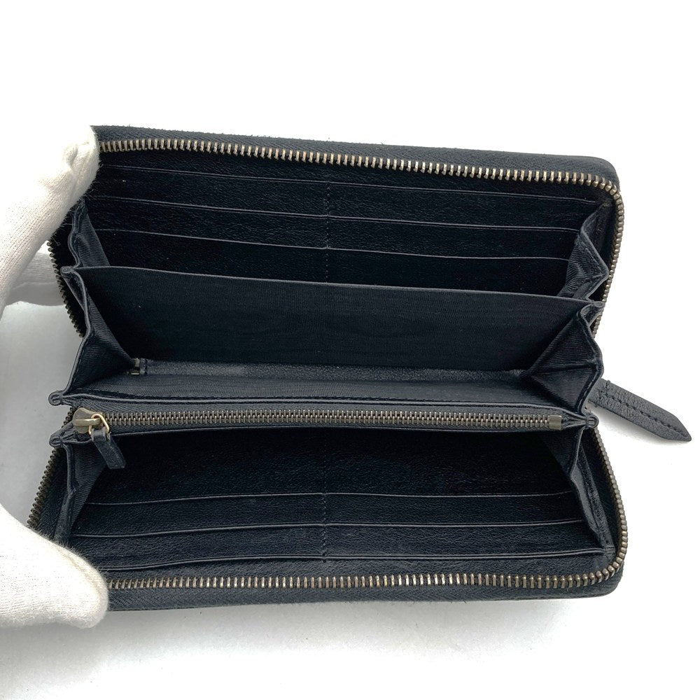 Gucci 658634 Bamboo Double G Round Zip Long Wallet Leather Black Pre-owned