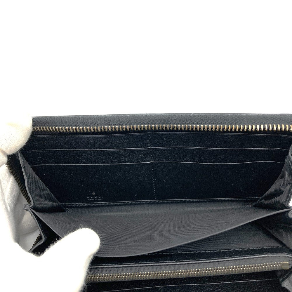 Gucci 658634 Bamboo Double G Round Zip Long Wallet Leather Black Pre-owned