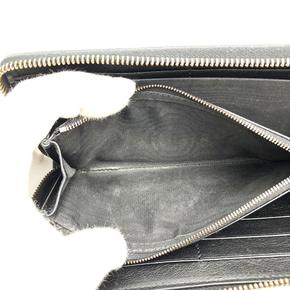 Gucci 658634 Bamboo Double G Round Zip Long Wallet Leather Black Pre-owned