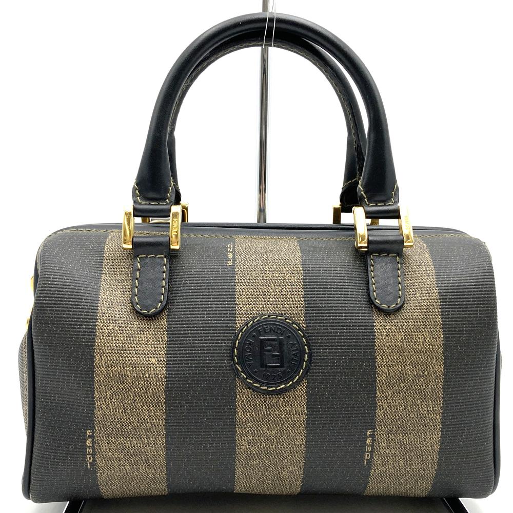 FENDI Mini Boston Handbag, Pecan Style, PVC Leather, Brown/Black, Women's Vintage PRE-OWNED