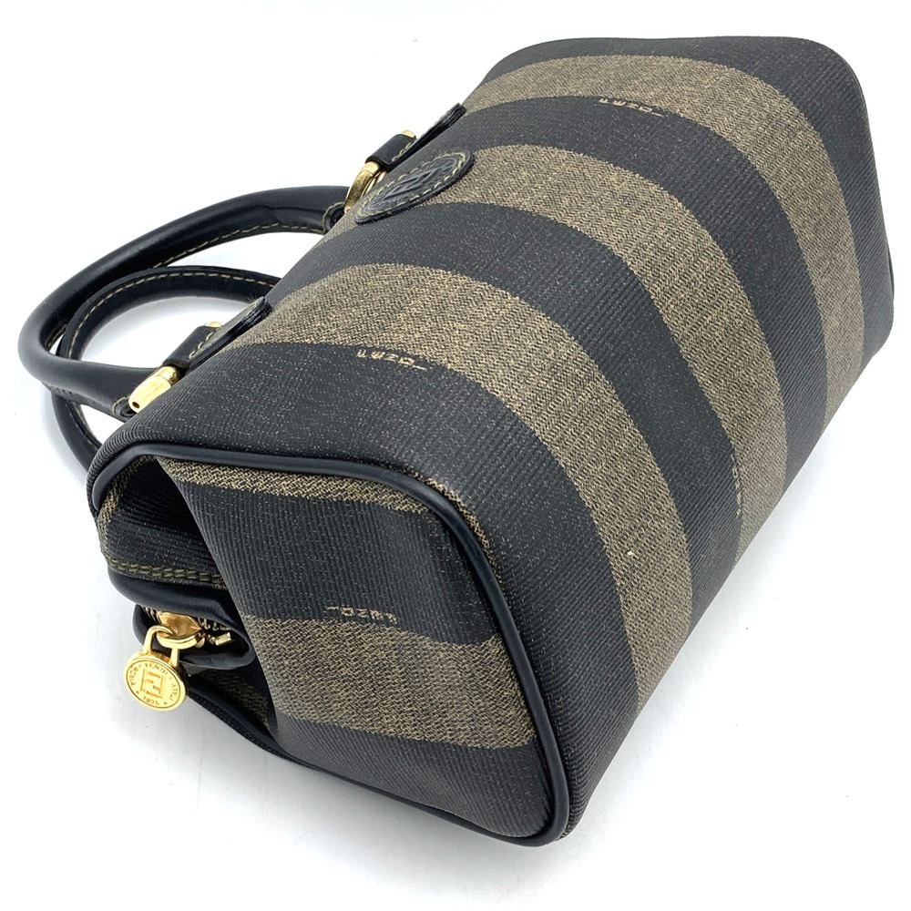 FENDI Mini Boston Handbag, Pecan Style, PVC Leather, Brown/Black, Women's Vintage PRE-OWNED