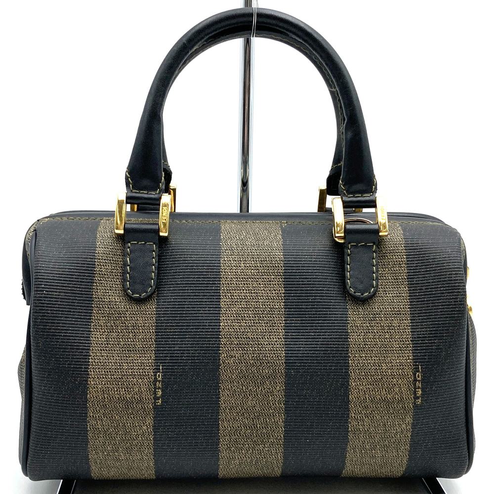FENDI Mini Boston Handbag, Pecan Style, PVC Leather, Brown/Black, Women's Vintage PRE-OWNED