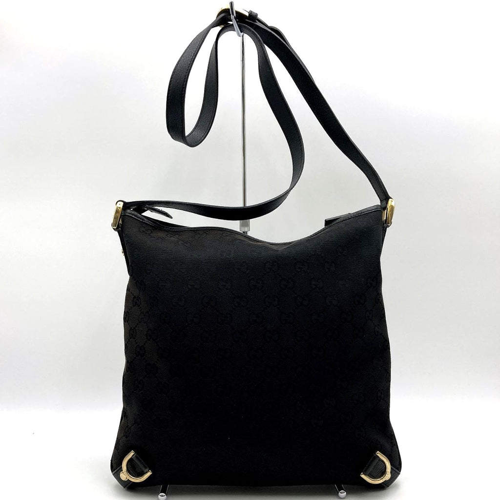 Gucci 131326 Abbey Line Crossbody Shoulder Bag GG Canvas/Leather Black Pre-owned