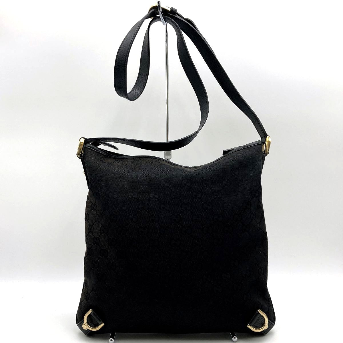 Gucci 131326 Abbey Line Crossbody Shoulder Bag GG Canvas/Leather Black Pre-owned