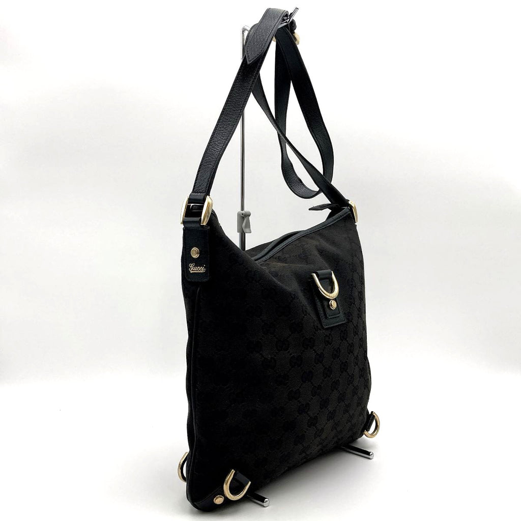 Gucci 131326 Abbey Line Crossbody Shoulder Bag GG Canvas/Leather Black Pre-owned