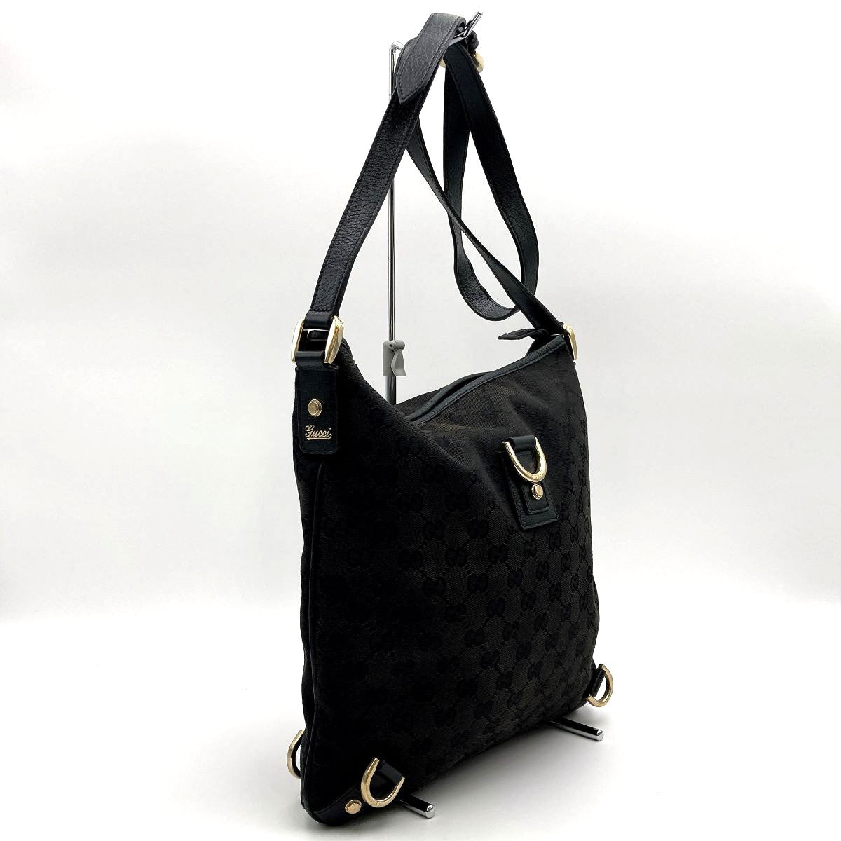Gucci 131326 Abbey Line Crossbody Shoulder Bag GG Canvas/Leather Black Pre-owned