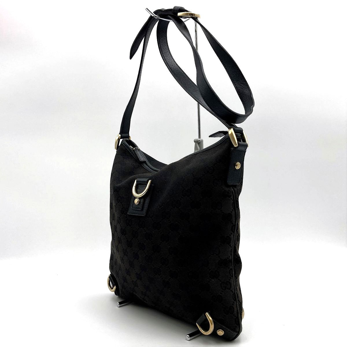 Gucci 131326 Abbey Line Crossbody Shoulder Bag GG Canvas/Leather Black Pre-owned