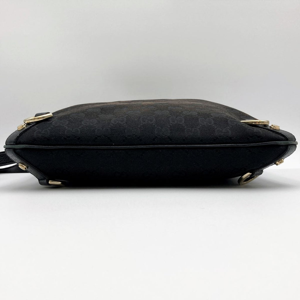 Gucci 131326 Abbey Line Crossbody Shoulder Bag GG Canvas/Leather Black Pre-owned