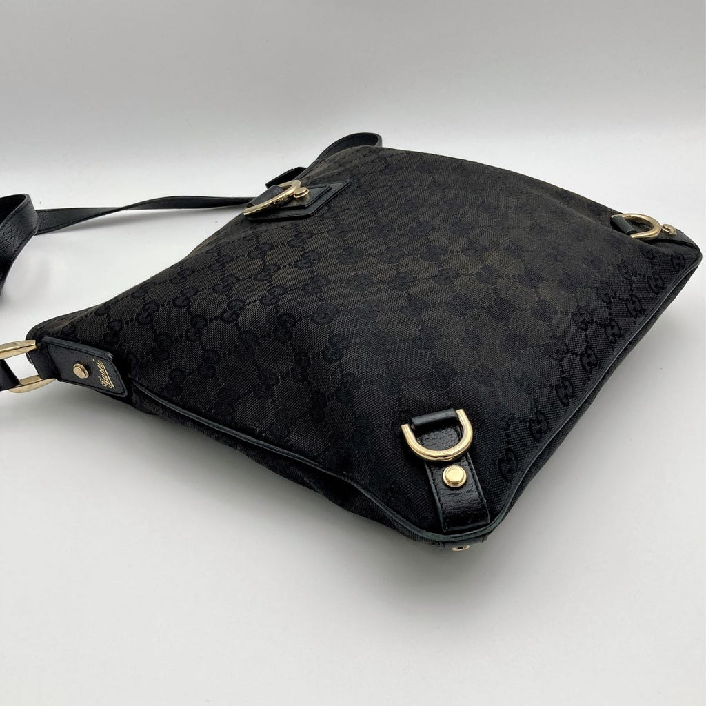 Gucci 131326 Abbey Line Crossbody Shoulder Bag GG Canvas/Leather Black Pre-owned