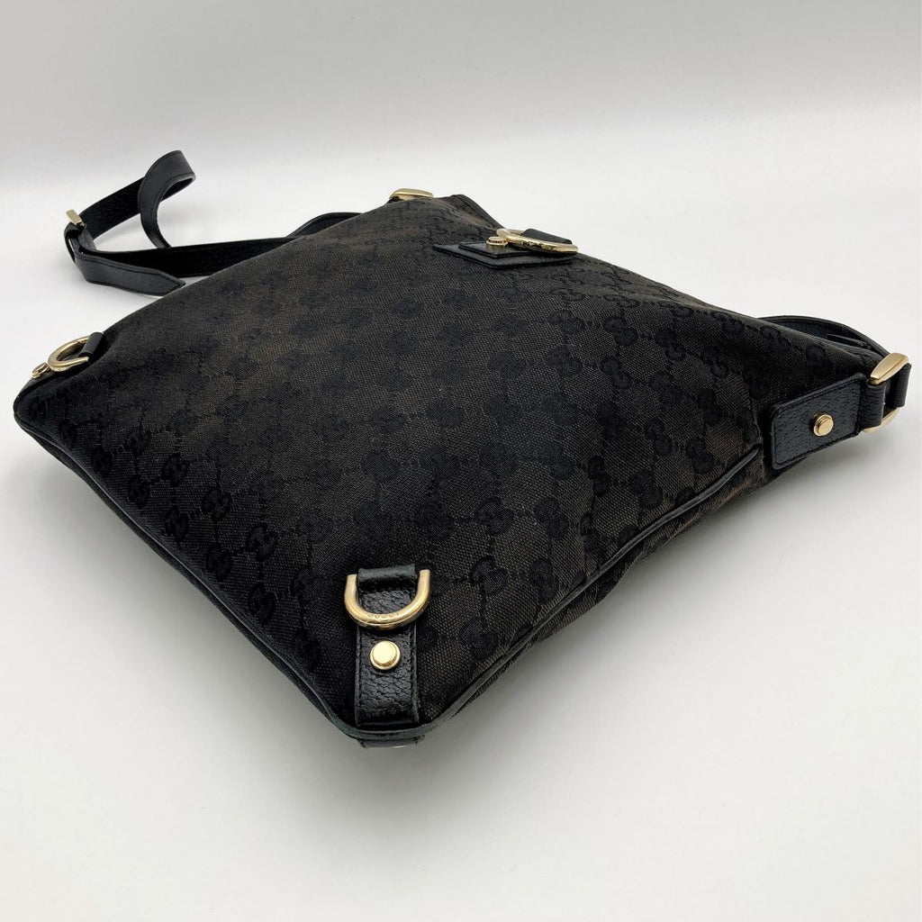 Gucci 131326 Abbey Line Crossbody Shoulder Bag GG Canvas/Leather Black Pre-owned