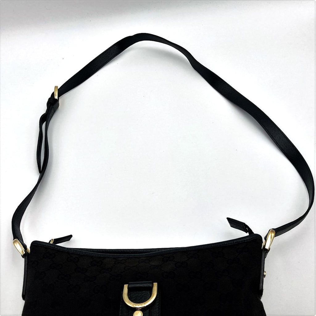 Gucci 131326 Abbey Line Crossbody Shoulder Bag GG Canvas/Leather Black Pre-owned