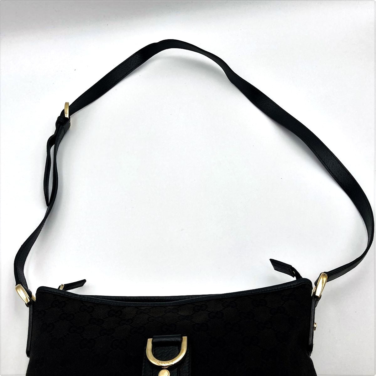 Gucci 131326 Abbey Line Crossbody Shoulder Bag GG Canvas/Leather Black Pre-owned