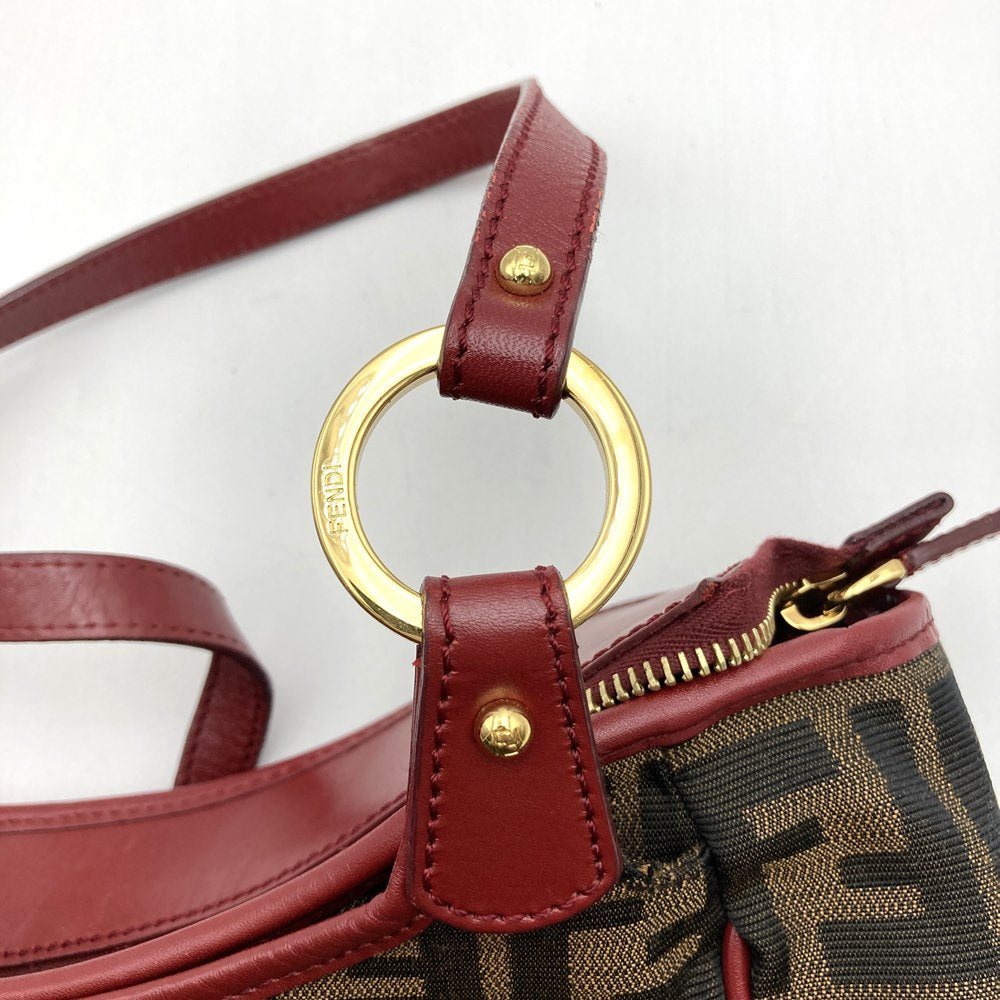 Fendi 8BH156 Zucca Handbag/Tote Bag Canvas Brown/Red Pre-owned