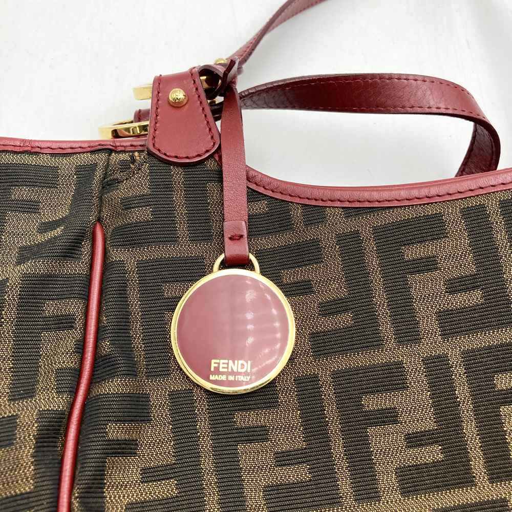 Fendi 8BH156 Zucca Handbag/Tote Bag Canvas Brown/Red Pre-owned