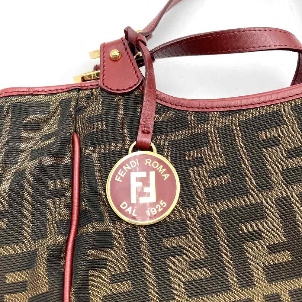 Fendi 8BH156 Zucca Handbag/Tote Bag Canvas Brown/Red Pre-owned