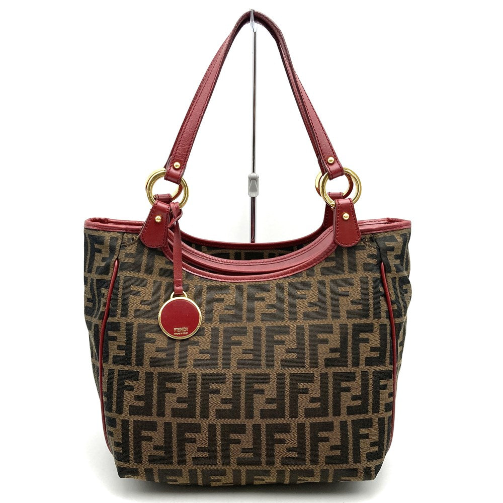 Fendi 8BH156 Zucca Handbag/Tote Bag Canvas Brown/Red Pre-owned