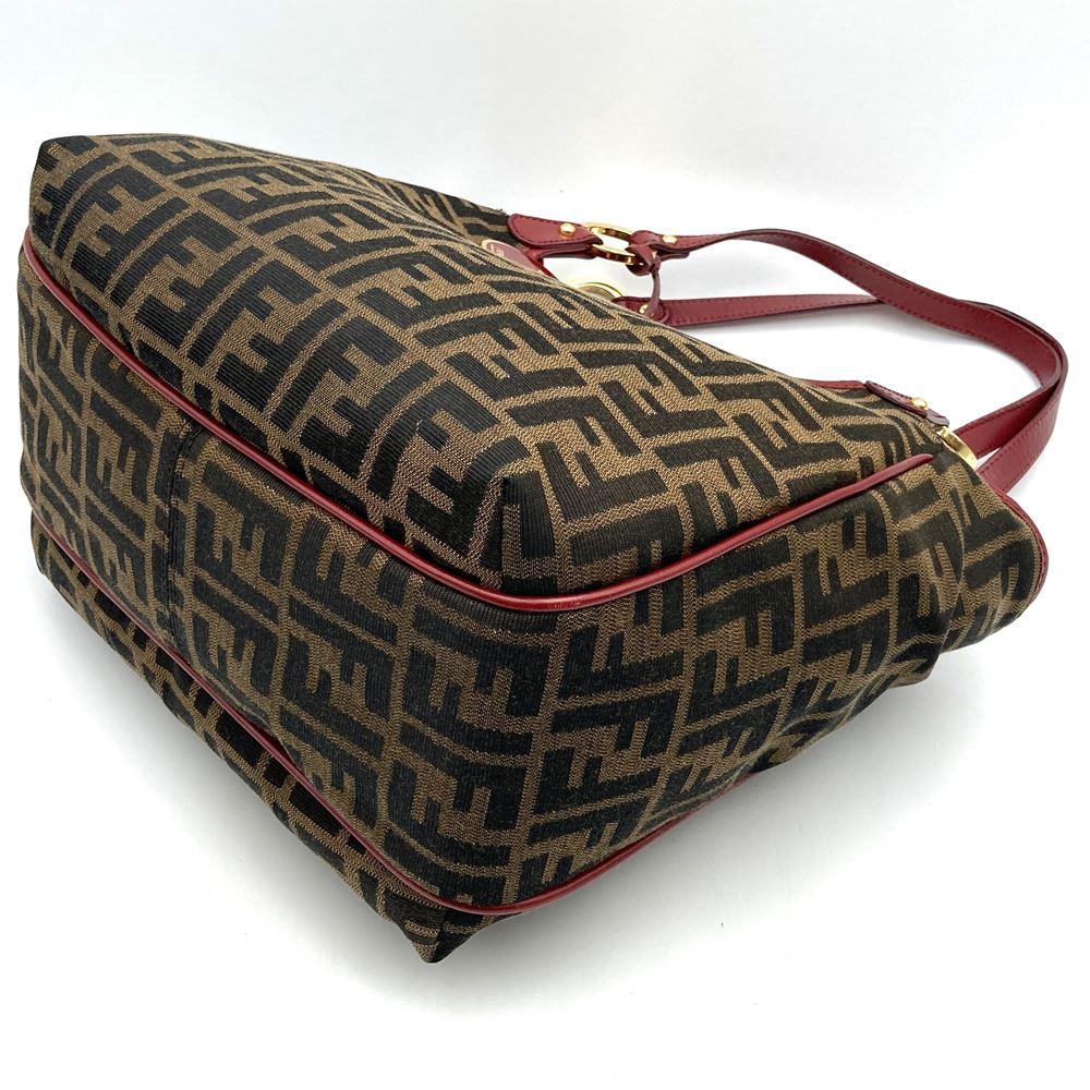 Fendi 8BH156 Zucca Handbag/Tote Bag Canvas Brown/Red Pre-owned
