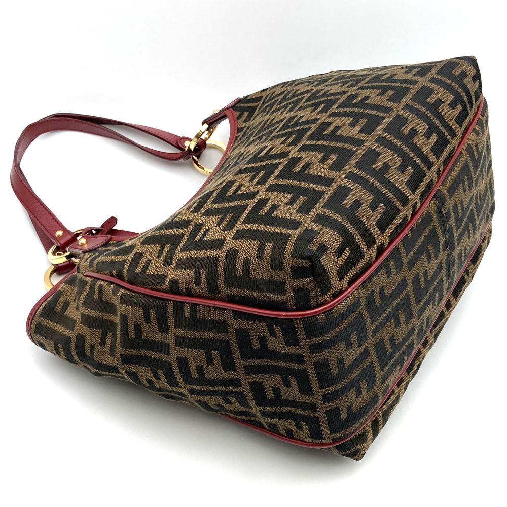 Fendi 8BH156 Zucca Handbag/Tote Bag Canvas Brown/Red Pre-owned