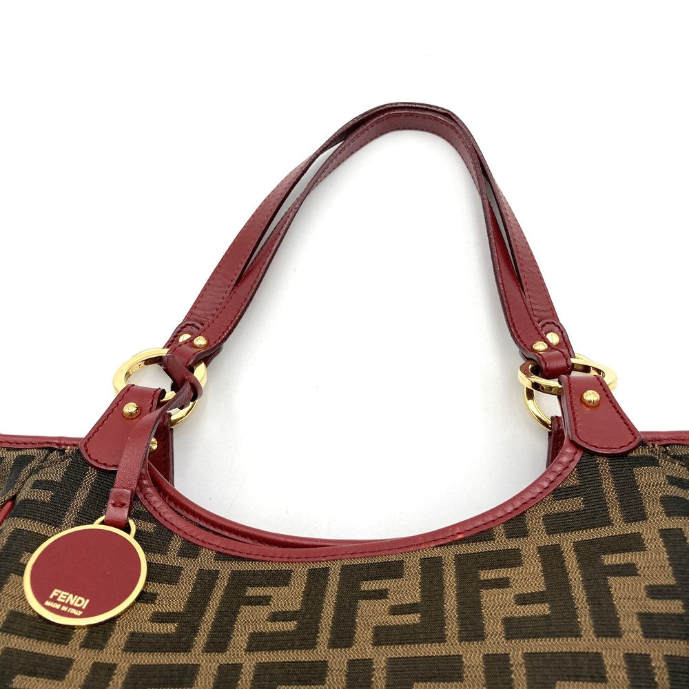 Fendi 8BH156 Zucca Handbag/Tote Bag Canvas Brown/Red Pre-owned