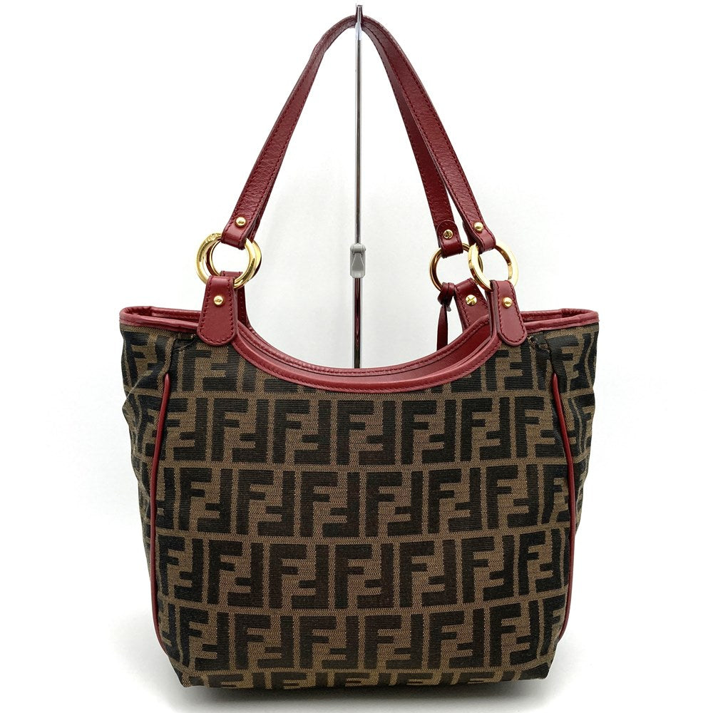 Fendi 8BH156 Zucca Handbag/Tote Bag Canvas Brown/Red Pre-owned