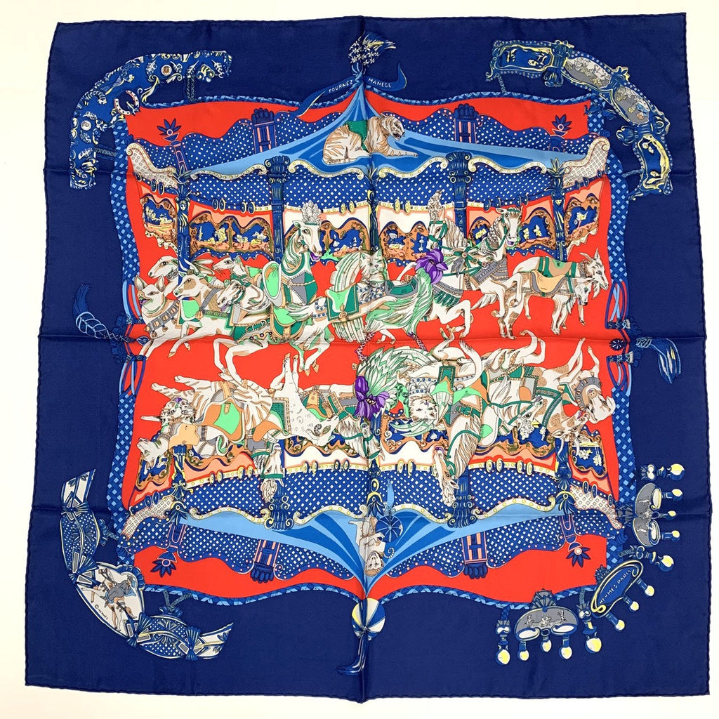 Hermès Carré Tournez Manège Scarf Silk Blue Pre-owned