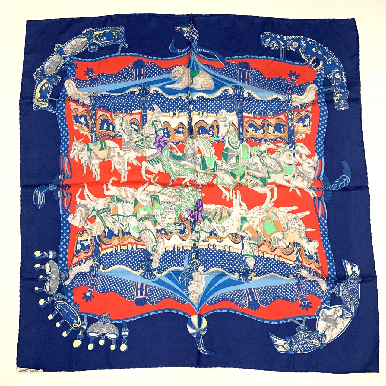 Hermès Carré Tournez Manège Scarf Silk Blue Pre-owned