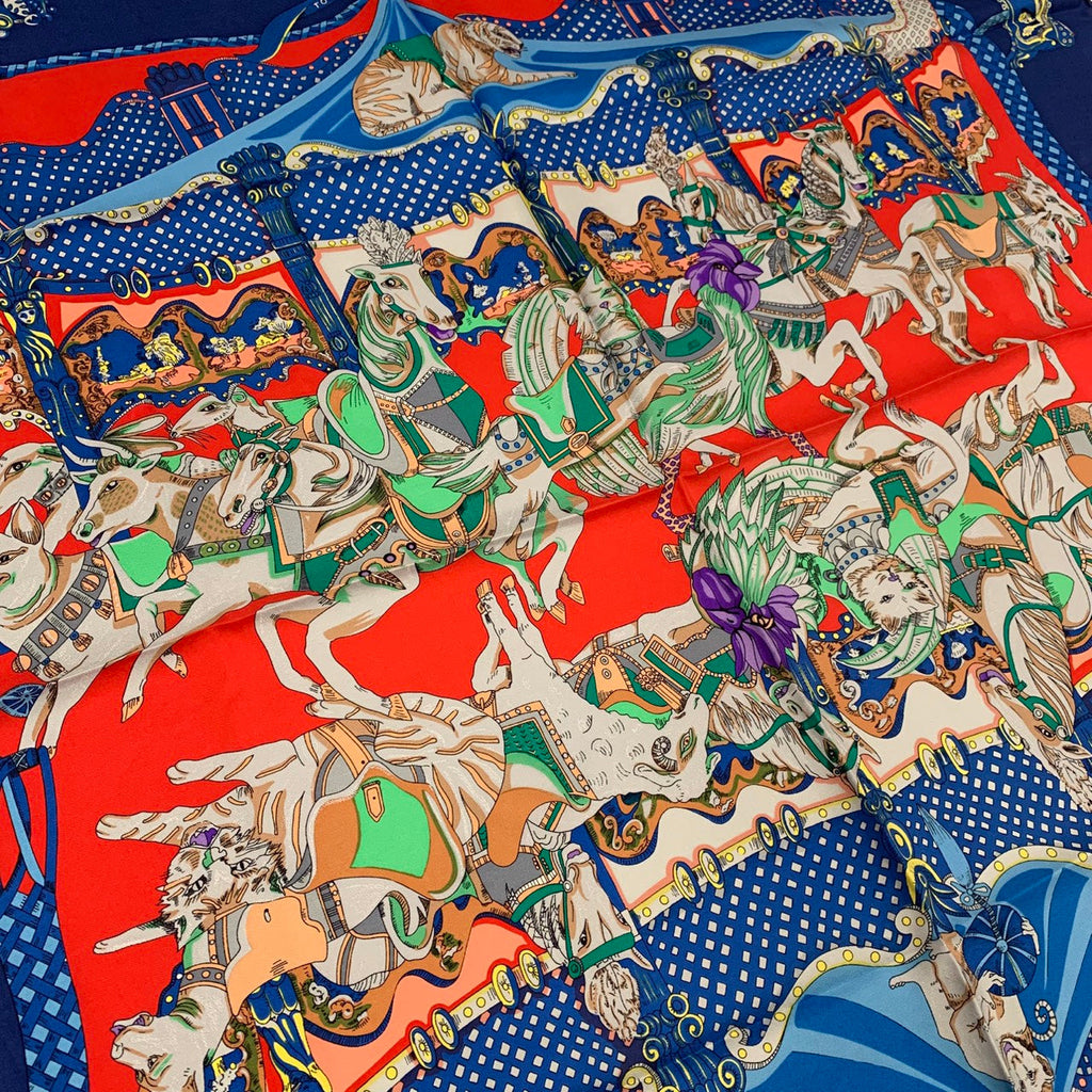 Hermès Carré Tournez Manège Scarf Silk Blue Pre-owned