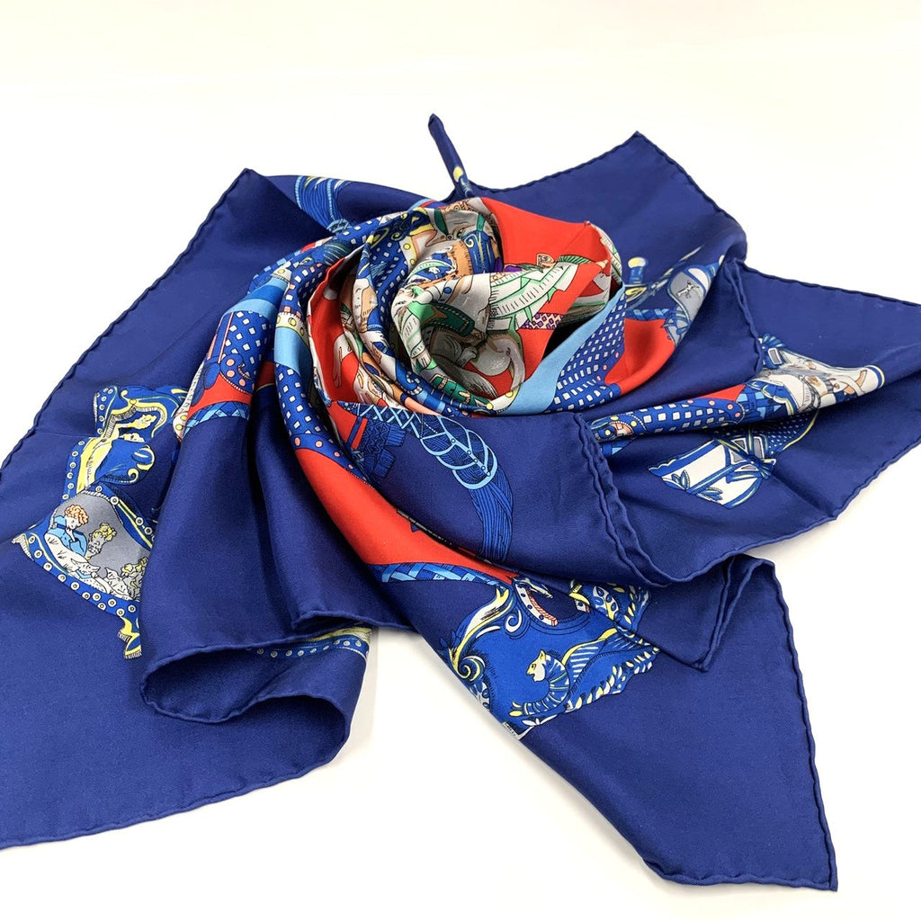 Hermès Carré Tournez Manège Scarf Silk Blue Pre-owned
