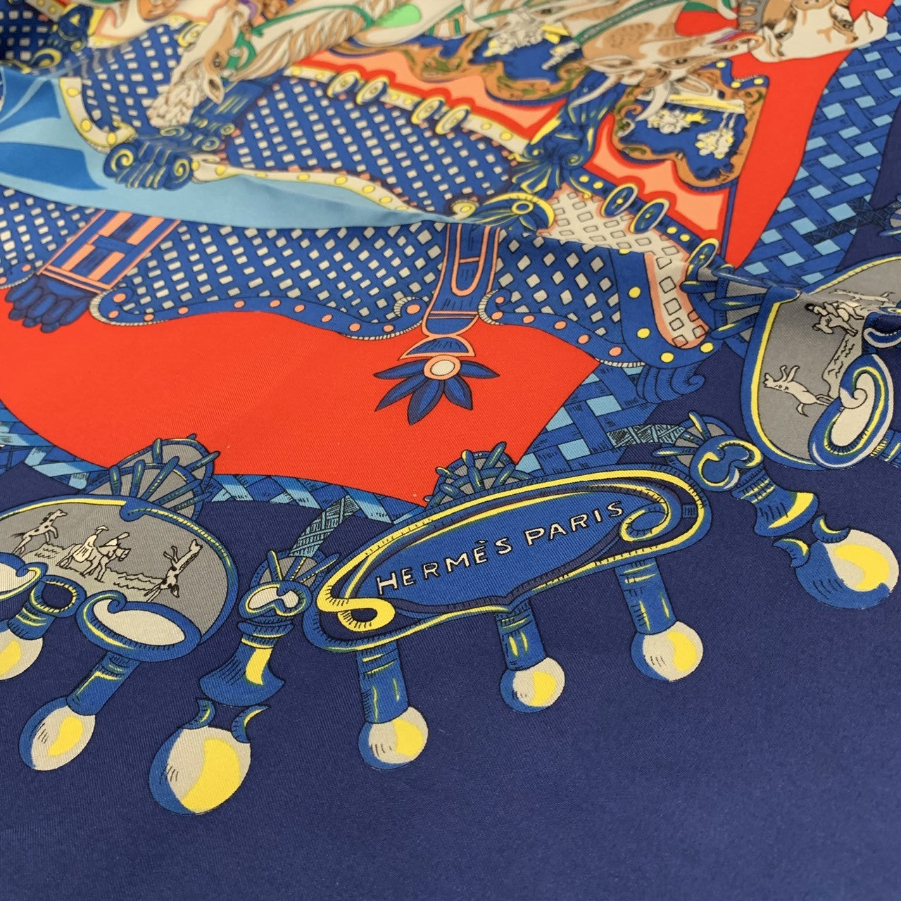 Hermès Carré Tournez Manège Scarf Silk Blue Pre-owned