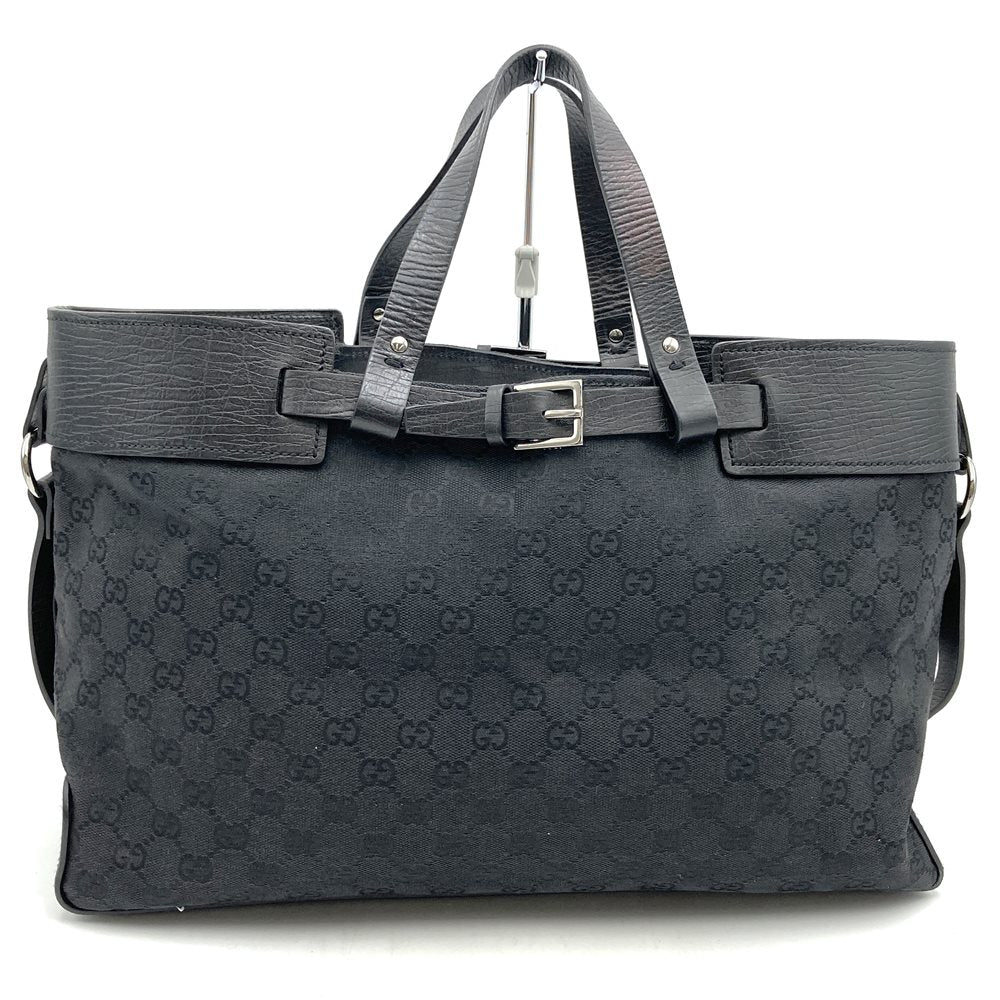 GUCCI 106251 Tote Bag GG Canvas Belt Black Women's PRE-OWNED