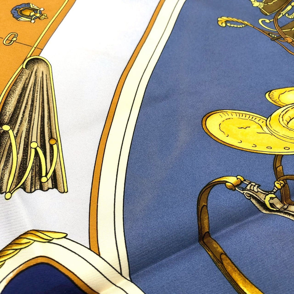 HERMES Carre 90 SPRINGS Scarf, Silk, Navy, Women's, Vintage PRE-OWNED