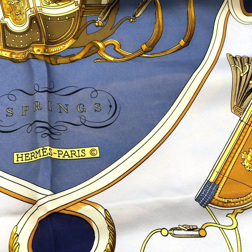 HERMES Carre 90 SPRINGS Scarf, Silk, Navy, Women's, Vintage PRE-OWNED