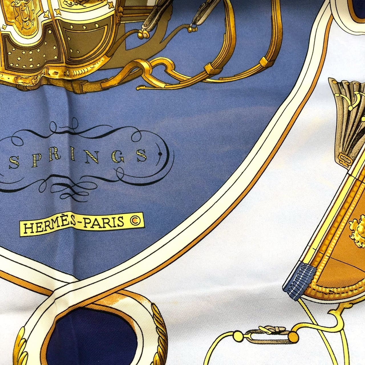 HERMES Carre 90 SPRINGS Scarf, Silk, Navy, Women's, Vintage PRE-OWNED