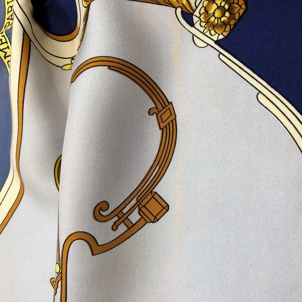 HERMES Carre 90 SPRINGS Scarf, Silk, Navy, Women's, Vintage PRE-OWNED