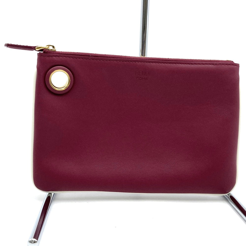 Fendi 8BS001A1FS Triplet 3-Pouch Clutch Bag Leather White/Red/Brown Pre-owned