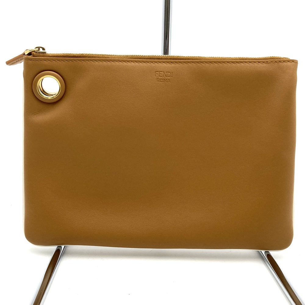 Fendi 8BS001A1FS Triplet 3-Pouch Clutch Bag Leather White/Red/Brown Pre-owned
