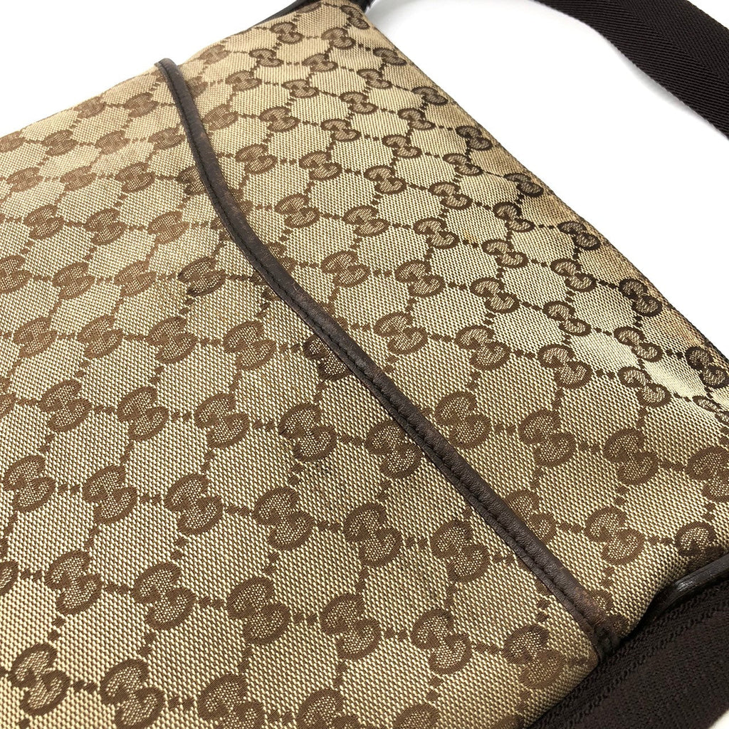 GUCCI 145857 Shoulder Bag, Perforated GG Canvas, Brown, Women's & Men's Fashion PRE-OWNED