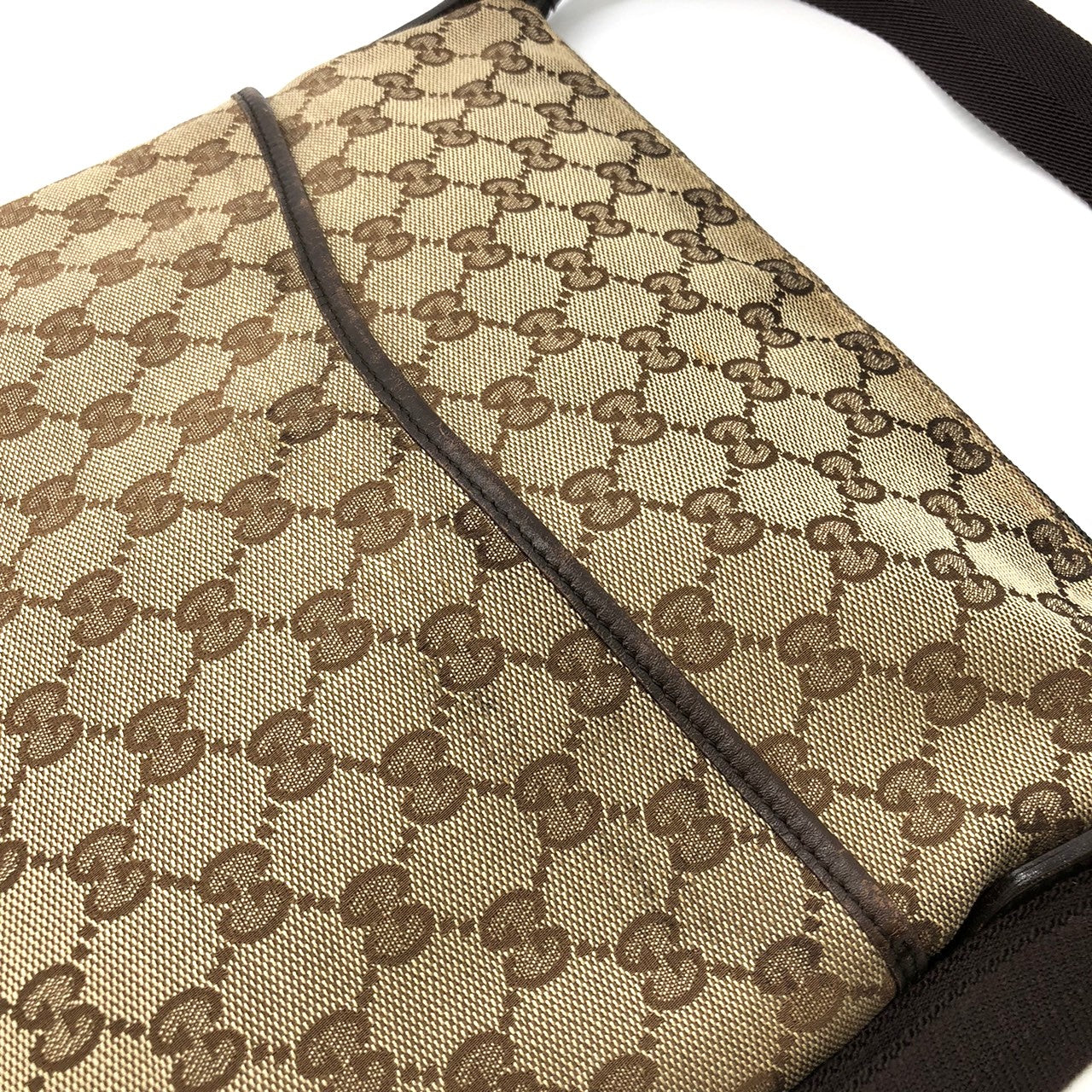 GUCCI 145857 Shoulder Bag, Perforated GG Canvas, Brown, Women's & Men's Fashion PRE-OWNED