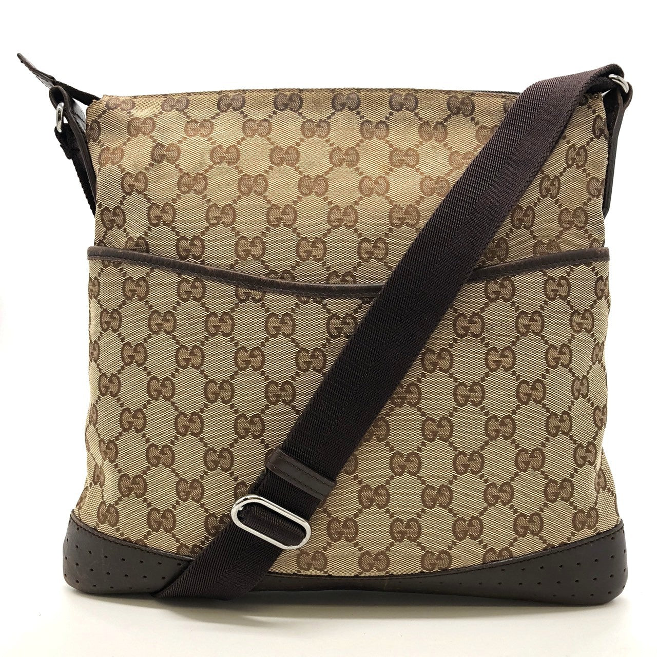 GUCCI 145857 Shoulder Bag, Perforated GG Canvas, Brown, Women's & Men's Fashion PRE-OWNED