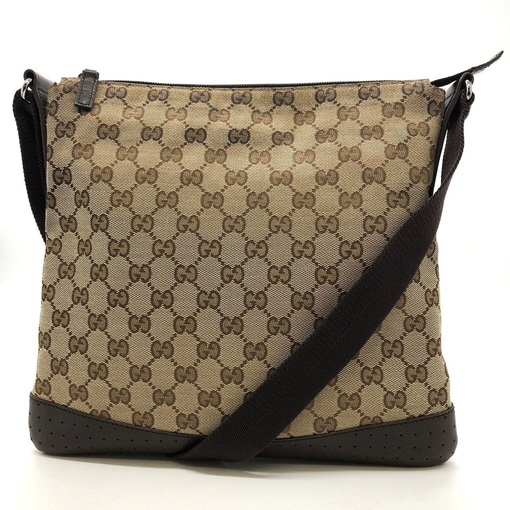 GUCCI 145857 Shoulder Bag, Perforated GG Canvas, Brown, Women's & Men's Fashion PRE-OWNED